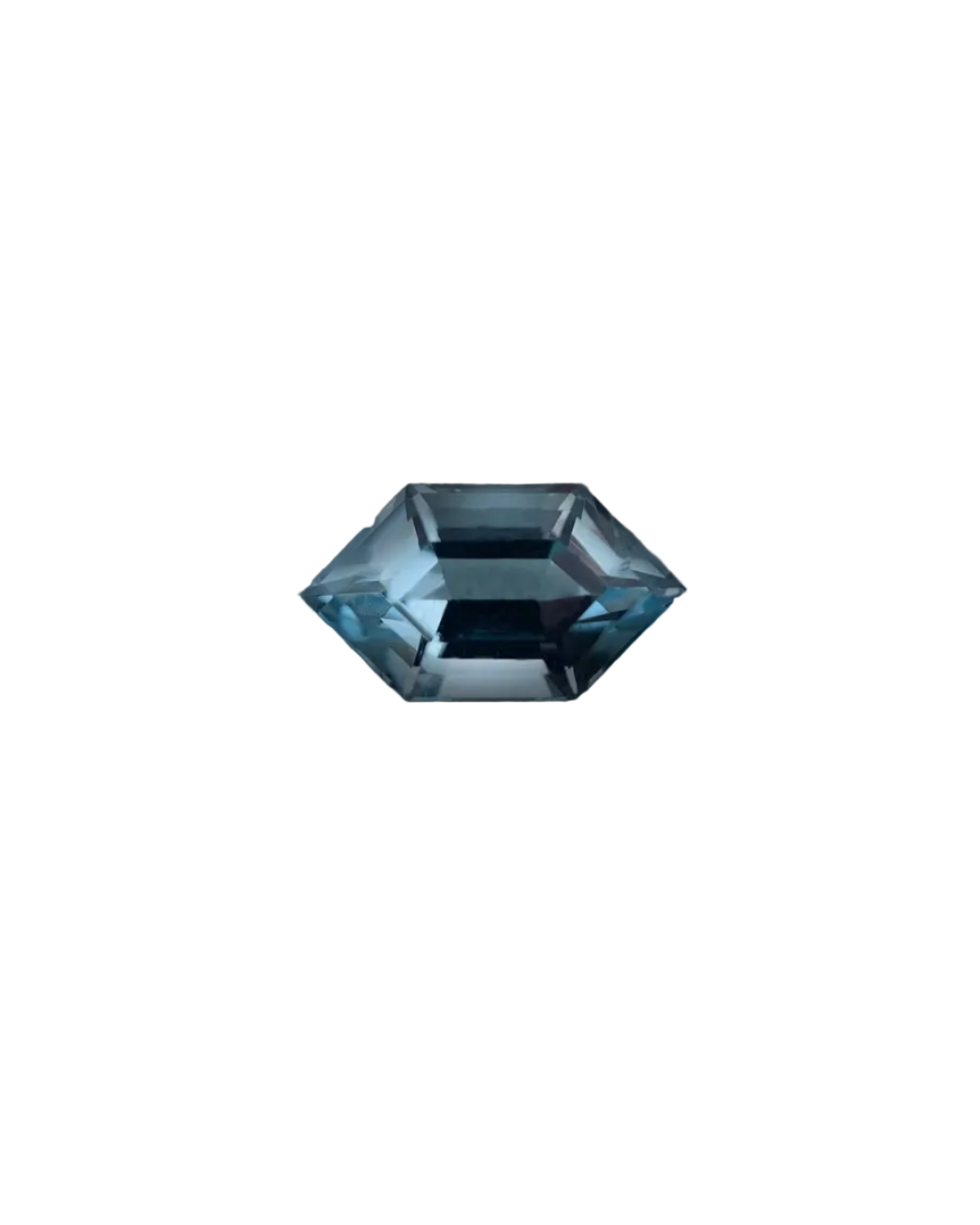 Faceted blue gemstone on a dark gray background