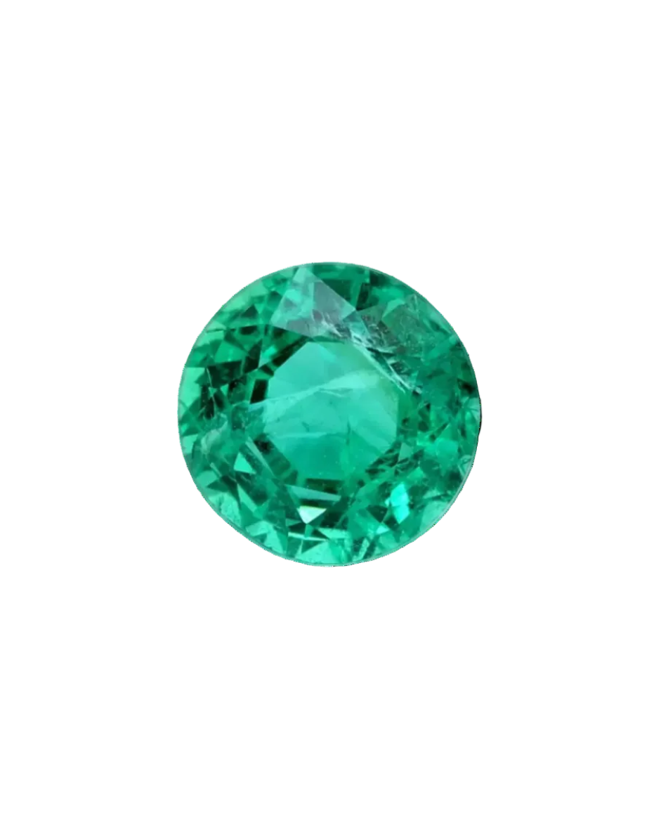 Faceted green gemstone on a white background