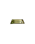 Rectangular green gemstone on a white background with product details on the right side.